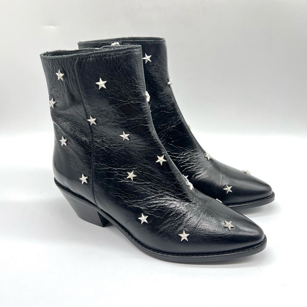 ZADIG & VOLTAIRE Womens Size 36 Tyler Vintage Stars Black Leather Ankle Boots - Picture 3 of 13